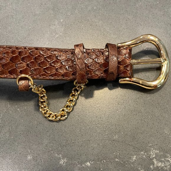 Cole Haan Bracelet in Brown Leather with Gold-tone Buckle and Chain Detail - Picture 2 of 3